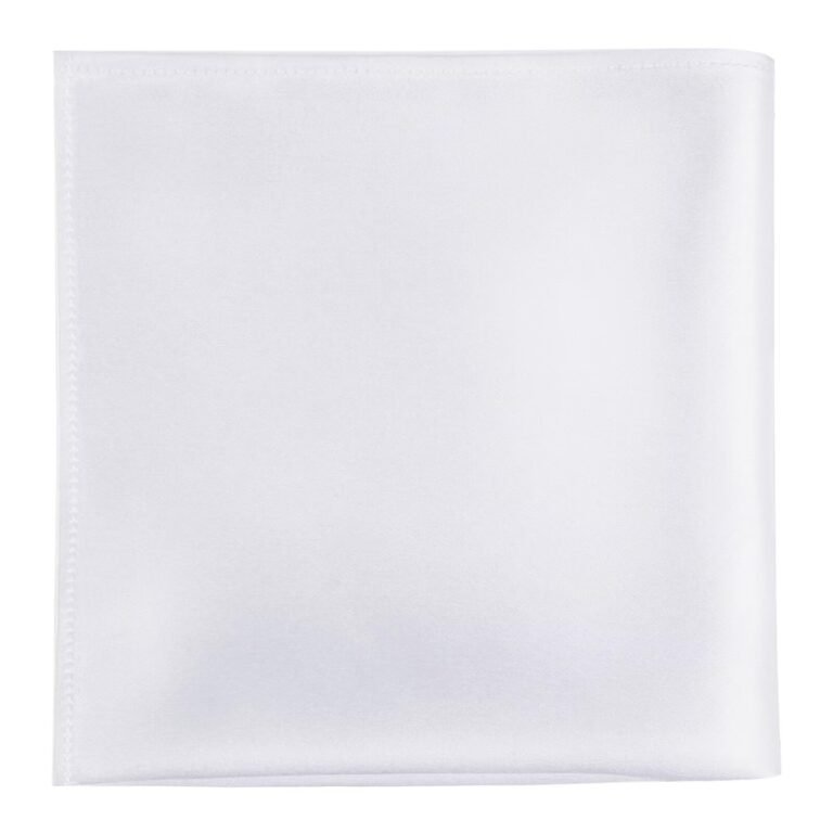 White square pocket square with stitched edges, isolated on white background