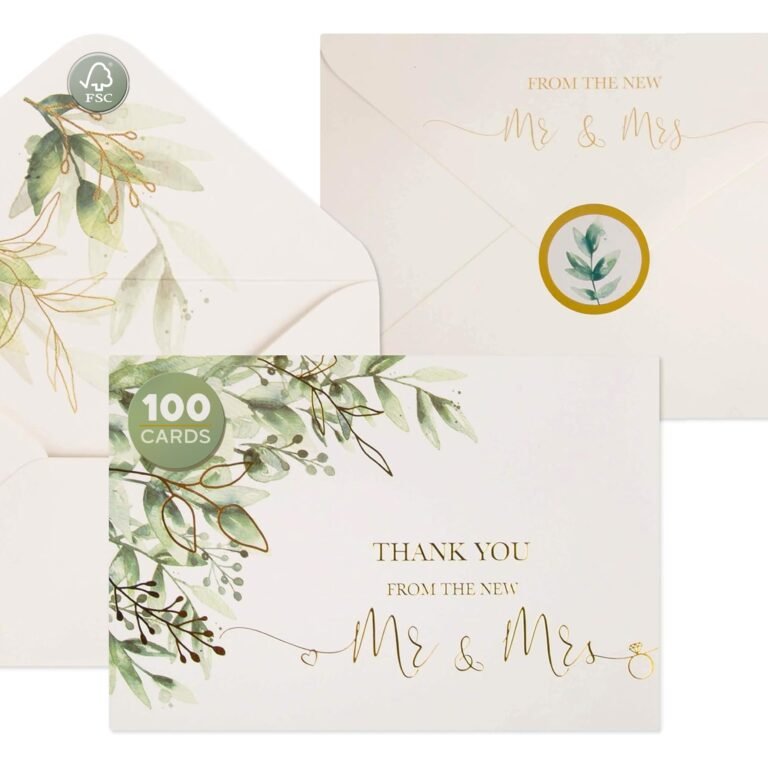 Wedding thank you cards with envelopes, floral design, "Mr. & Mrs." text