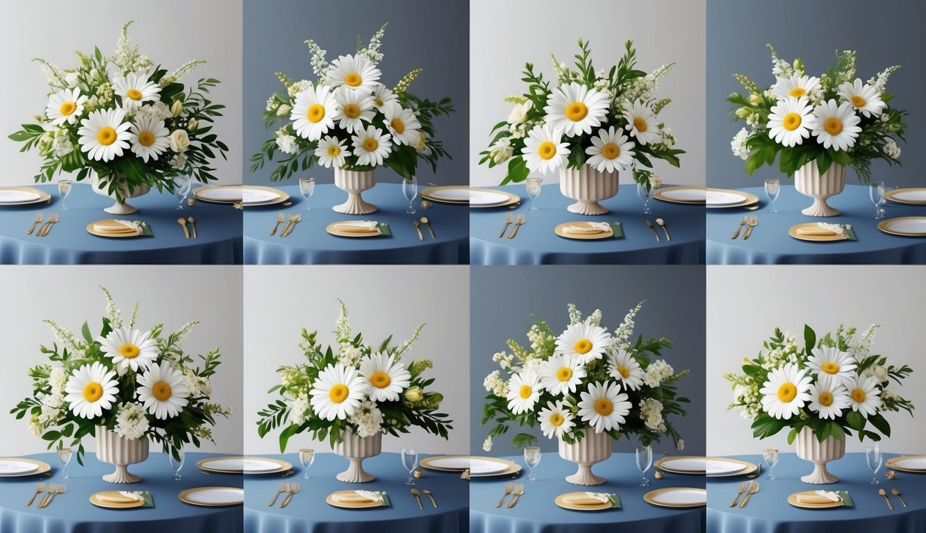 Elegant daisy floral arrangements adorn wedding tables in 7 unique ways, adding a touch of natural beauty to the celebration