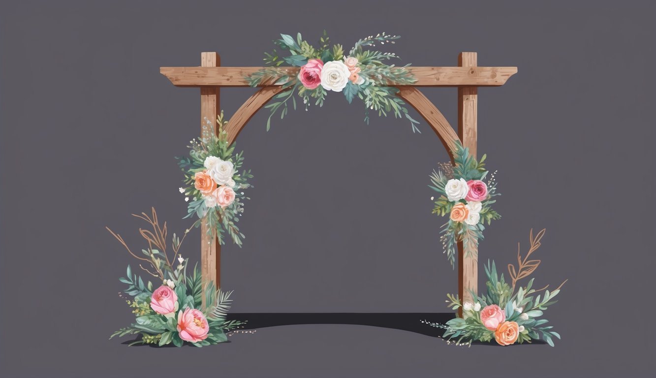 A rustic wooden arch adorned with wedding decor tips